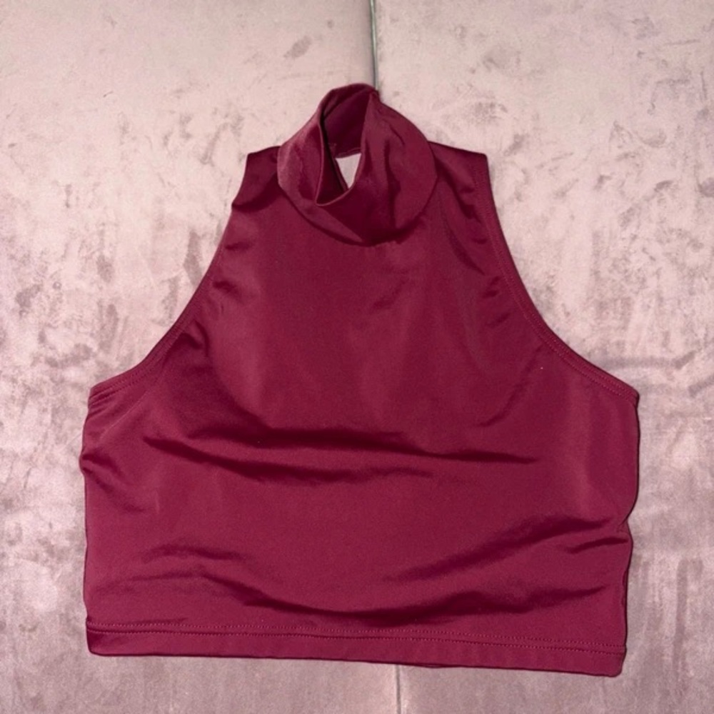 balera Sleeveless High Neck Crop Top - Burgundy